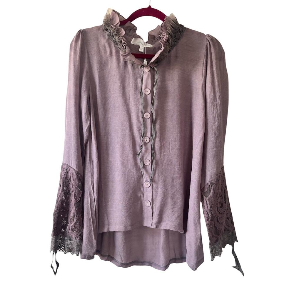 Pretty Angel Victorian Style Lace & Ruffle Mauve Blouse Women’s Medium Romantic